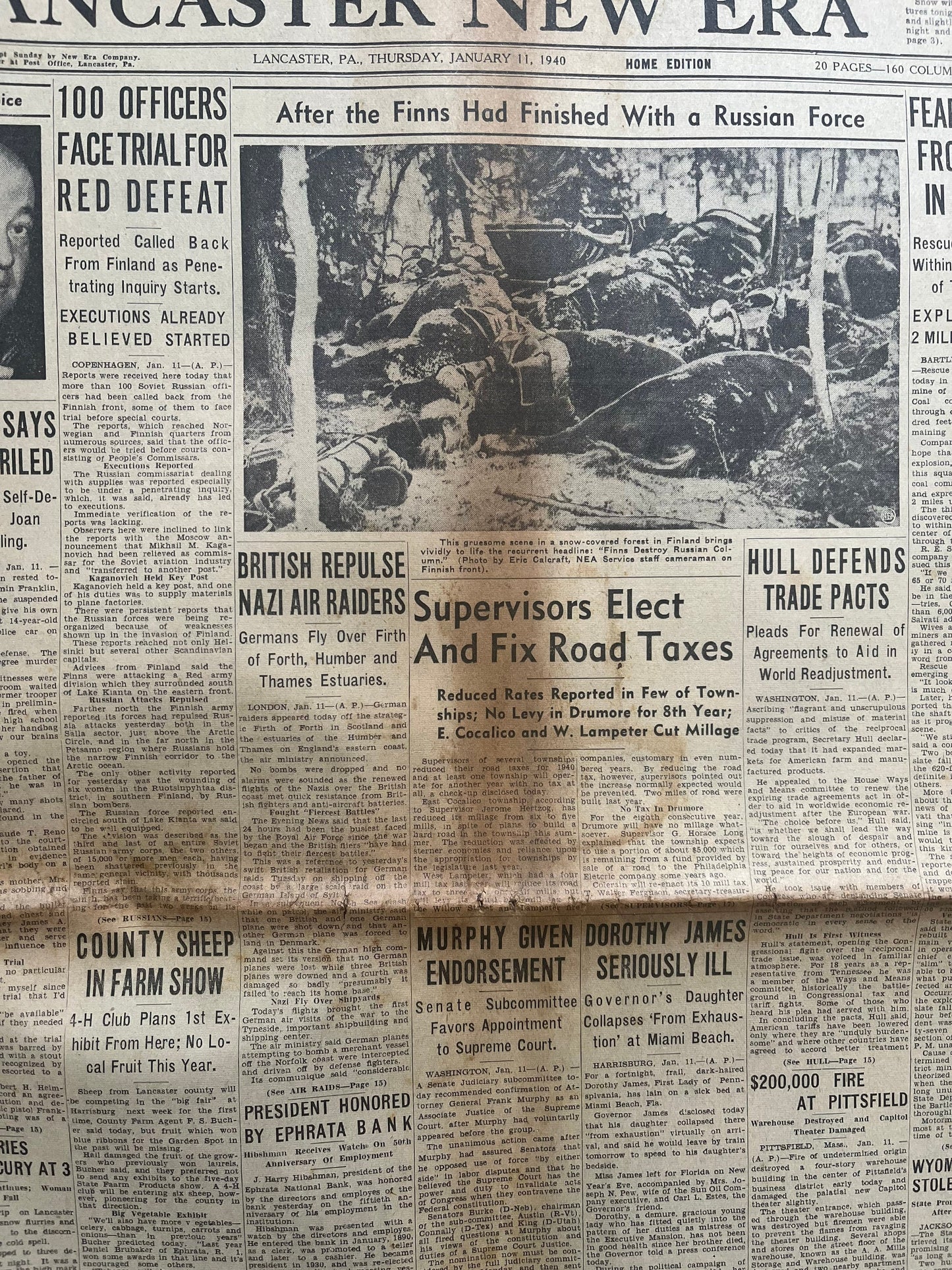 1940 Finnish Soviet Winter War Vintage Newspaper - USSR Invades Finland - Communist Defeat - Original Vintage Newspaper