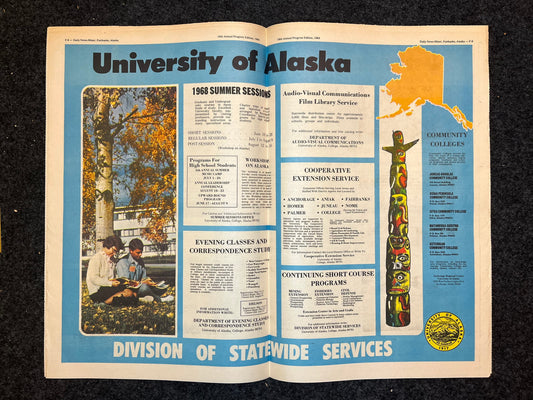 1960s Fairbanks Alaskan Vintage Newspapers- University of Alaska - Vintage Travel Posters -Americas Last Frontier - Alaskan History Inuit