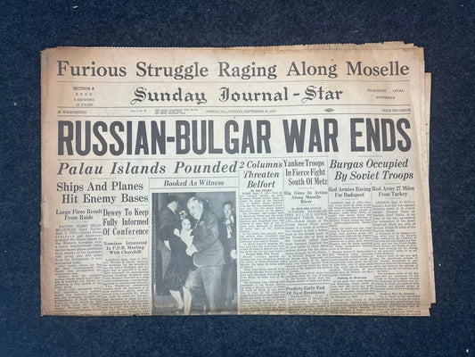 1944 Russian Bulgarian War Ends - USSR Communist Forces seize Bulgaria From Nazi Germany - Original Vintage Newspaper Gifts for Him Military