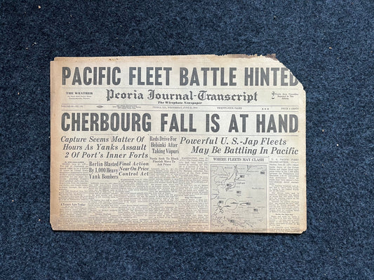 1944 Fall of Cherbourg World War 2 Battle of Philippines Sea - Western Eastern Front WW2 Original Vintage Newspaper - History Gifts For Him