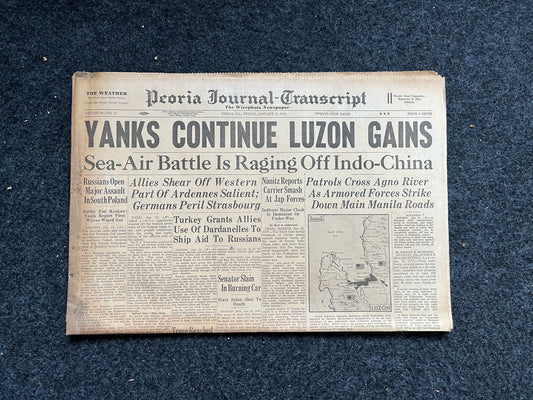 1945 Battle Of the Bulge Ardennes Forest - Battle For Philippines Luzon Naval Fight - Original Vintage Newspaper