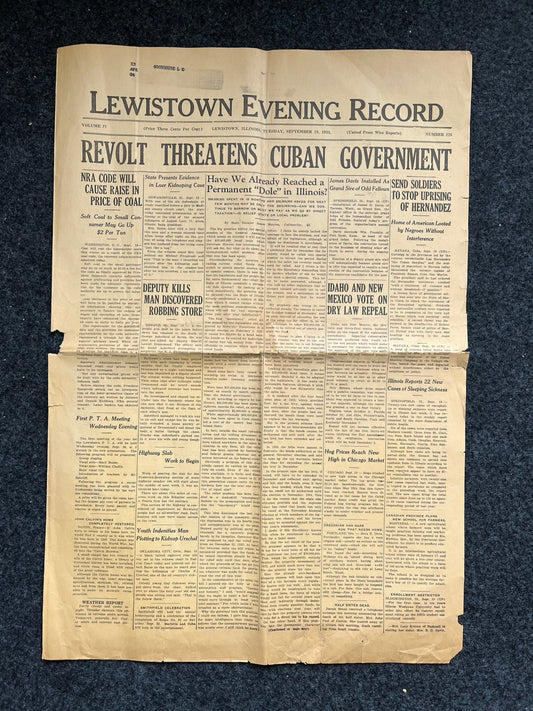 1933 Sergeants Revolt - Batiste Vs Cuban Rebels - Original Vintage Newspaper - Cuban History Great Depression
