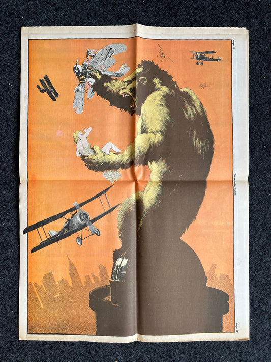 Original 1970s King Kong - Stan Lee - The Monster Times Newspaper and Colored Poster - Vintage Monster Horror Movies Kaiju Wall Art Poster