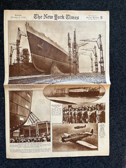 1938 New York Times - The HMS Queen Elizabeth Steamship - Worlds Largest Steamship - British Navy - Debutantes and Forestry Ecology