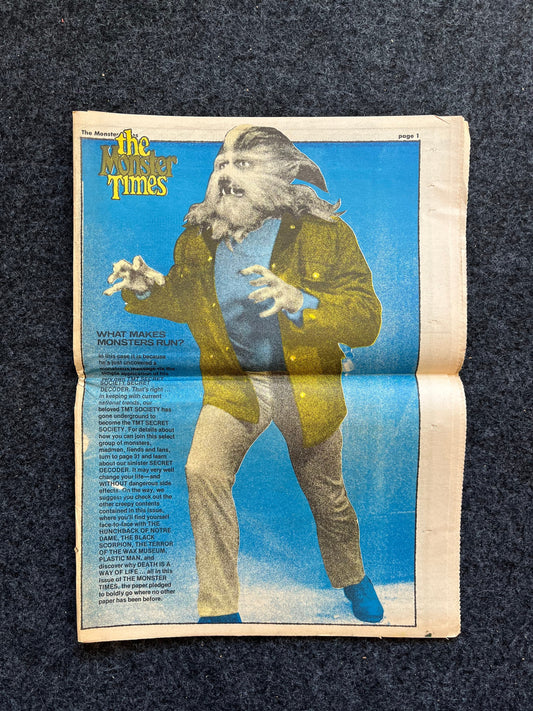 Original 1970s The Monster Times Newspaper and Colored Poster - Vintage Monster Dinosaur Zombie Horror Movies Kaiju Wall Art Poster