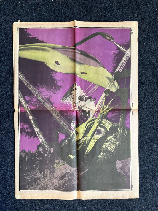 Original 1970s War of the Worlds 3 Stooges The Monster Times Newspaper and Colored Poster - Vintage Monster Wall Art Poster
