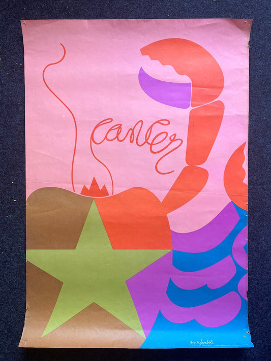 Original 1969 Horoscope Cancer Zodiac Poster – Joe Simboli Vintage Astrology Art – Groovy Fashion and Neo-Boho - Born in July Gifts
