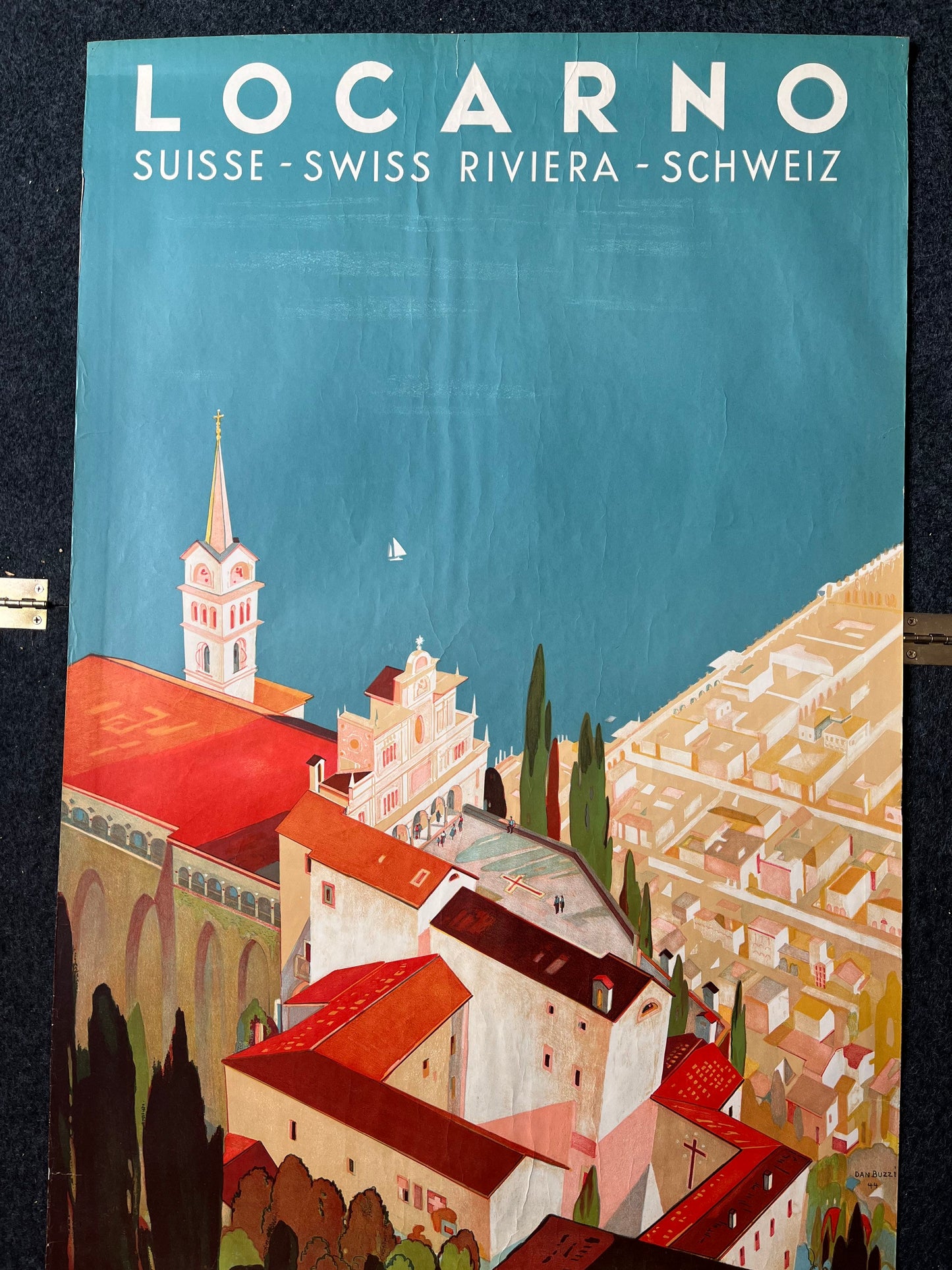 Original World War 2 Switzerland Travel Poster – WW2 Locarna Swiss Reviera Artwork 25 x 39