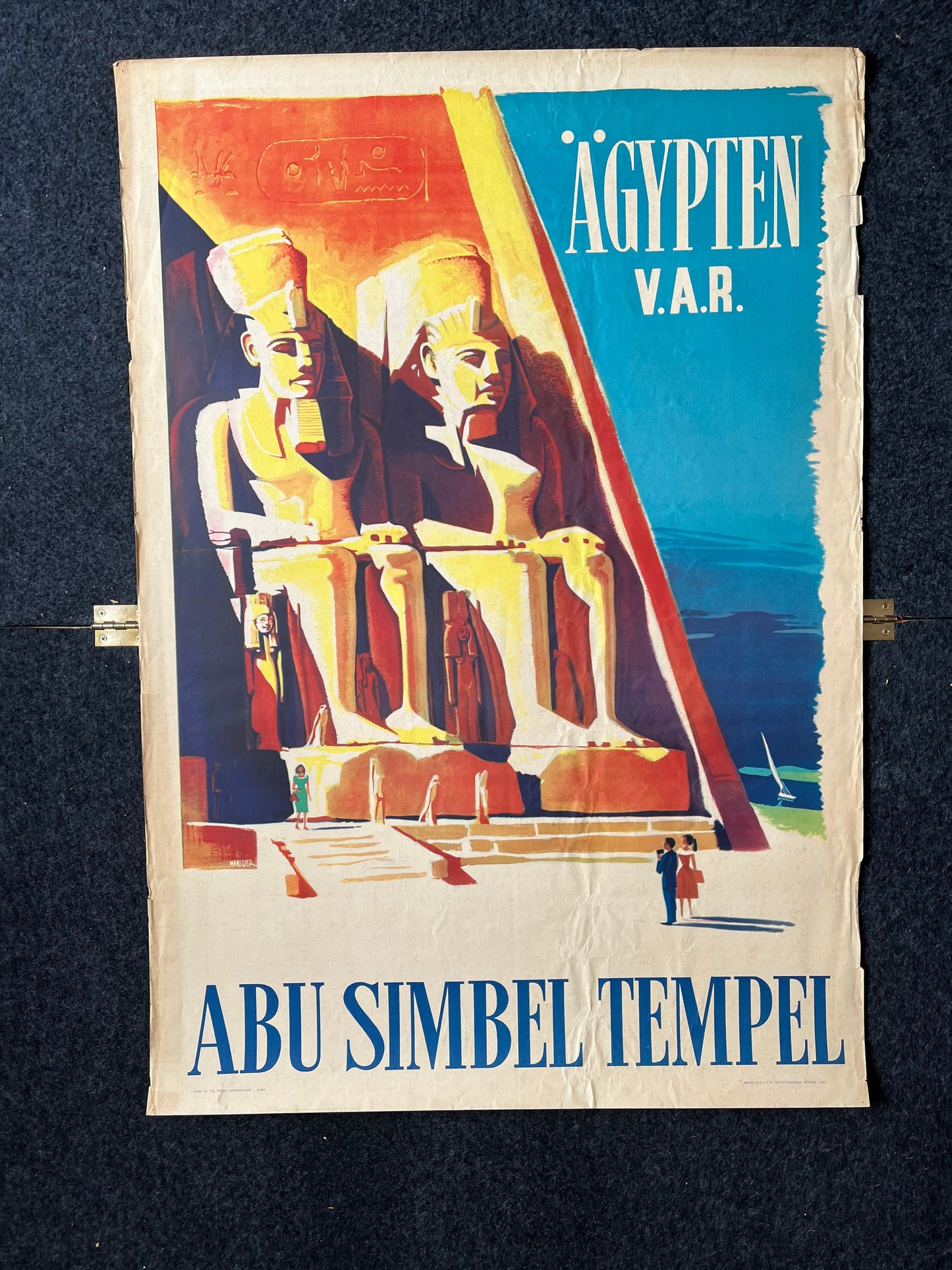 Original Egypt Travel Poster Abu Simbel Temple Aswan Pharaoh Ramesses II Egyptian History Poster - 28 x 30