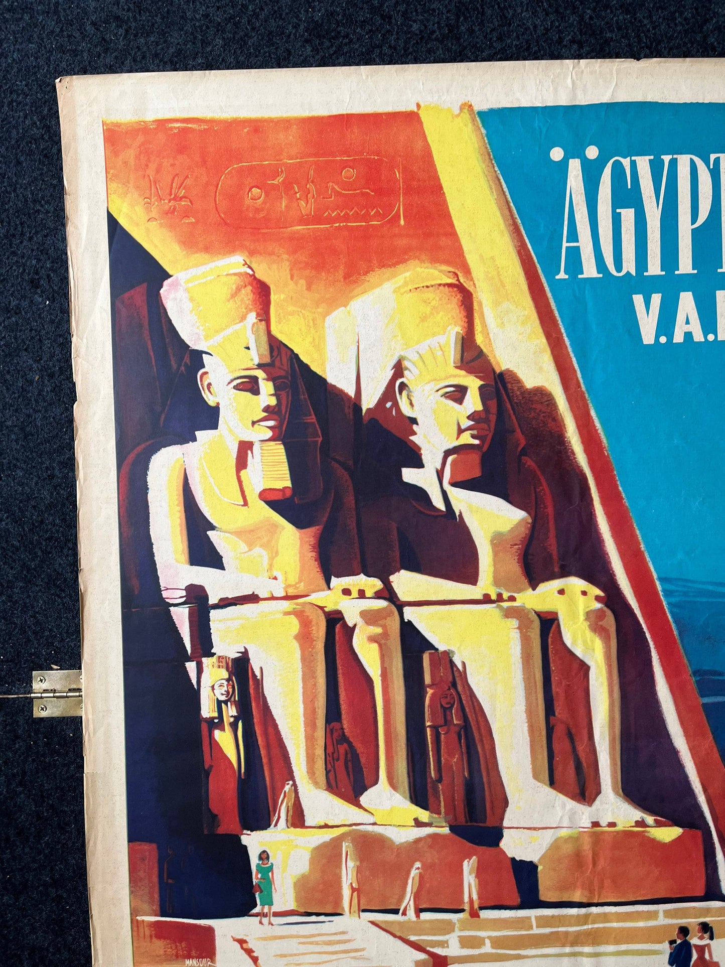 Original Egypt Travel Poster Abu Simbel Temple Aswan Pharaoh Ramesses II Egyptian History Poster - 28 x 30