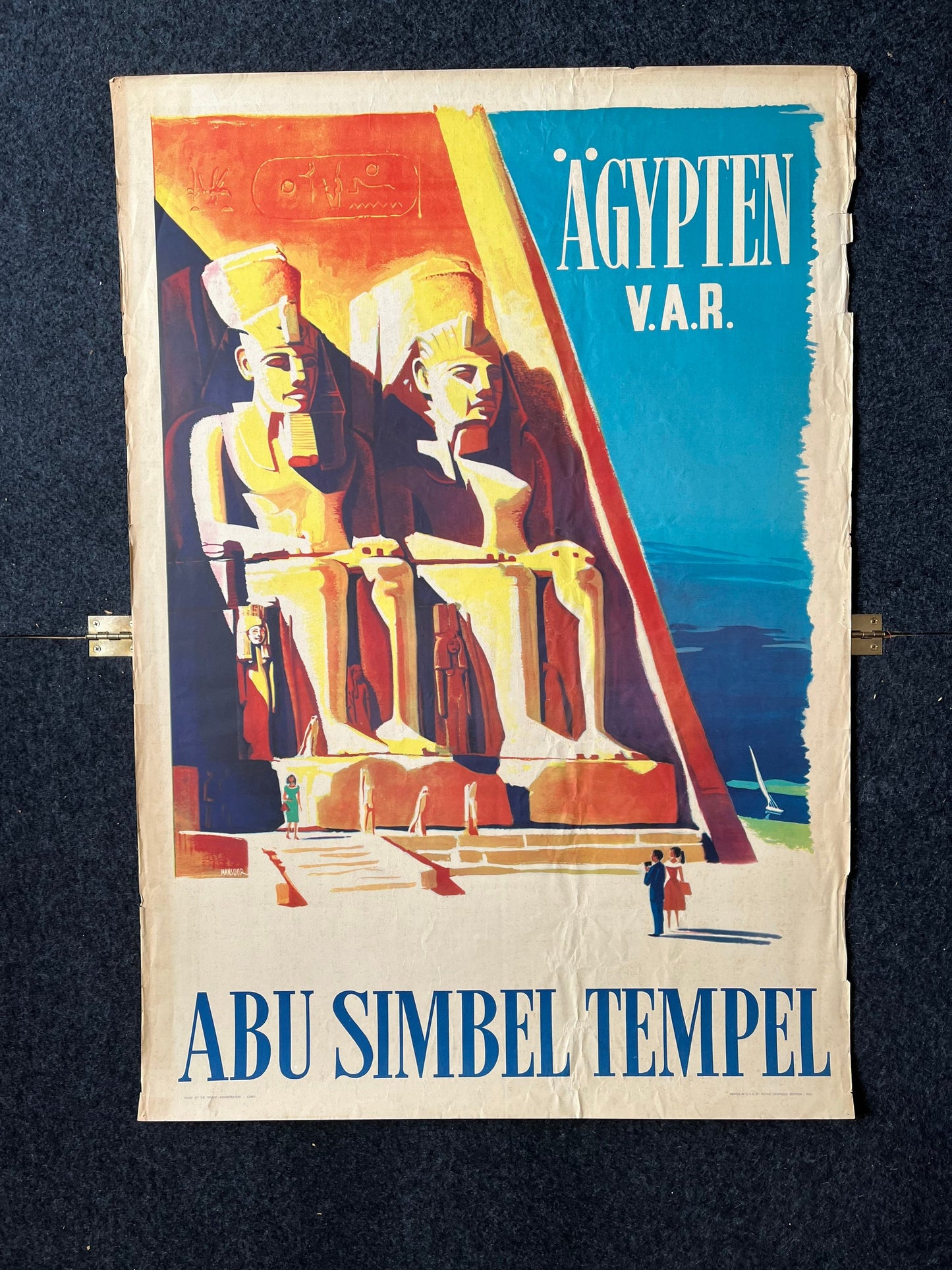 Original Egypt Travel Poster Abu Simbel Temple Aswan Pharaoh Ramesses II Egyptian History Poster - 28 x 30