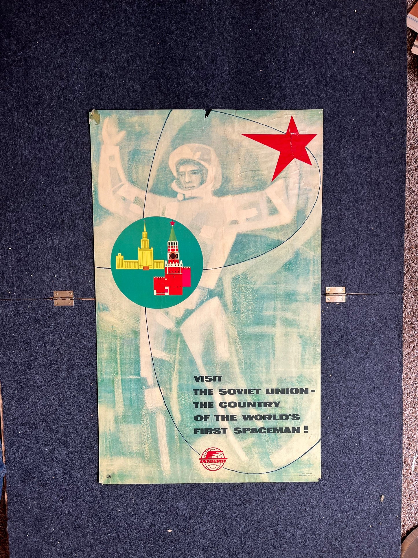 Original 1970s USSR Communist Travel Poster - Intourist Advertising - Soviet Union Cosmonaut Yuri Garagin - 23.5 x 38.5