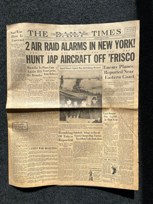 WW2 New York San Francisco Japanese Attack – Original World War 2 Newspaper Memorabilia – Gifts for Him History Old Articles