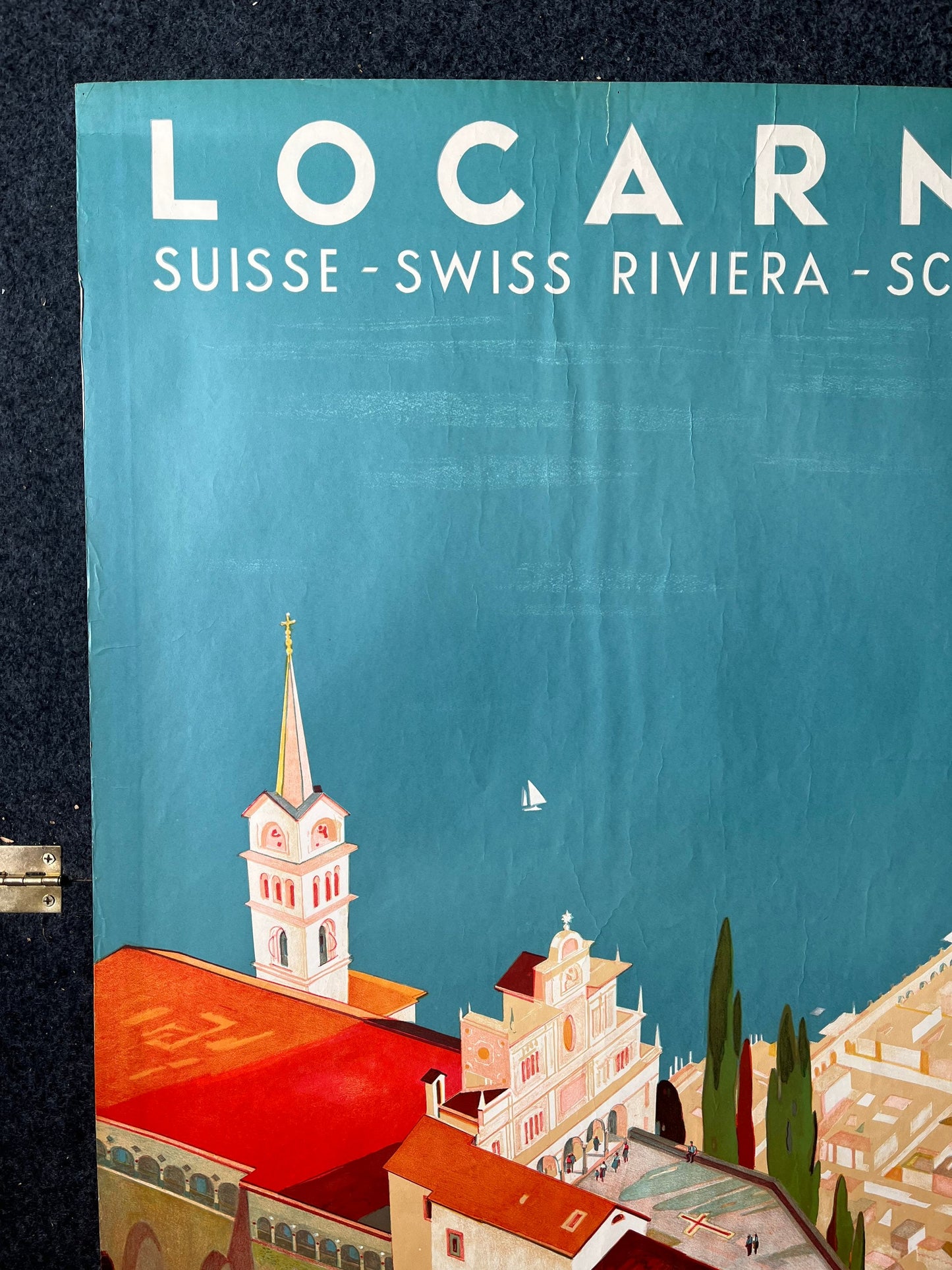 Original World War 2 Switzerland Travel Poster – WW2 Locarna Swiss Reviera Artwork 25 x 39