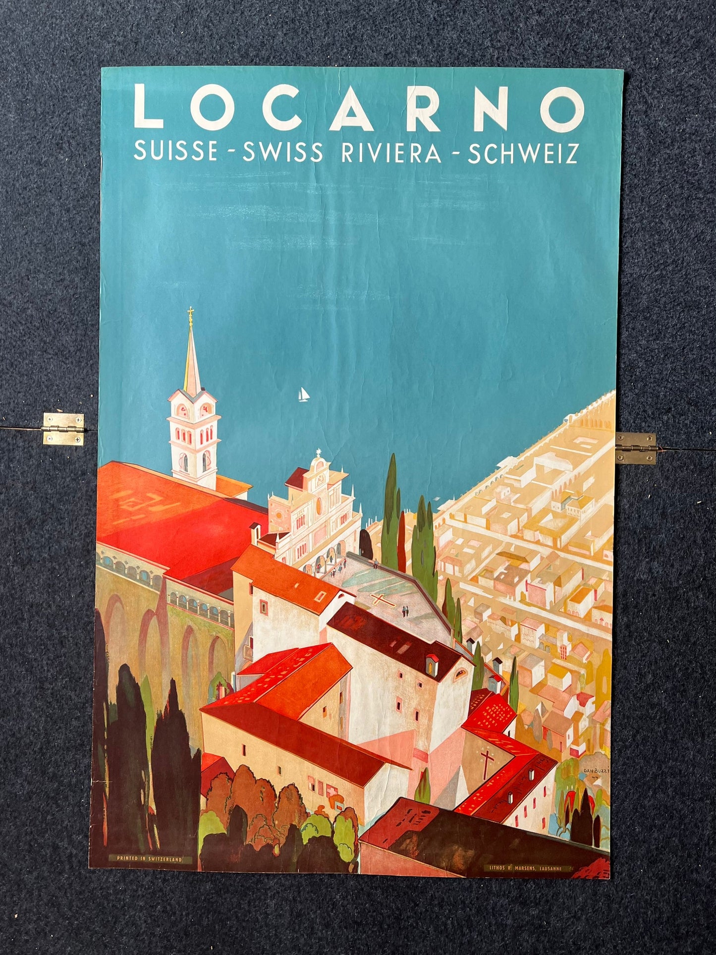 Original World War 2 Switzerland Travel Poster – WW2 Locarna Swiss Reviera Artwork 25 x 39