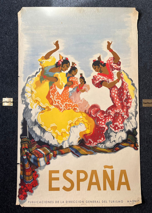 Vintage Original 1950’s Spain Travel Poster Airline Tourism Advertisement 24 x 39