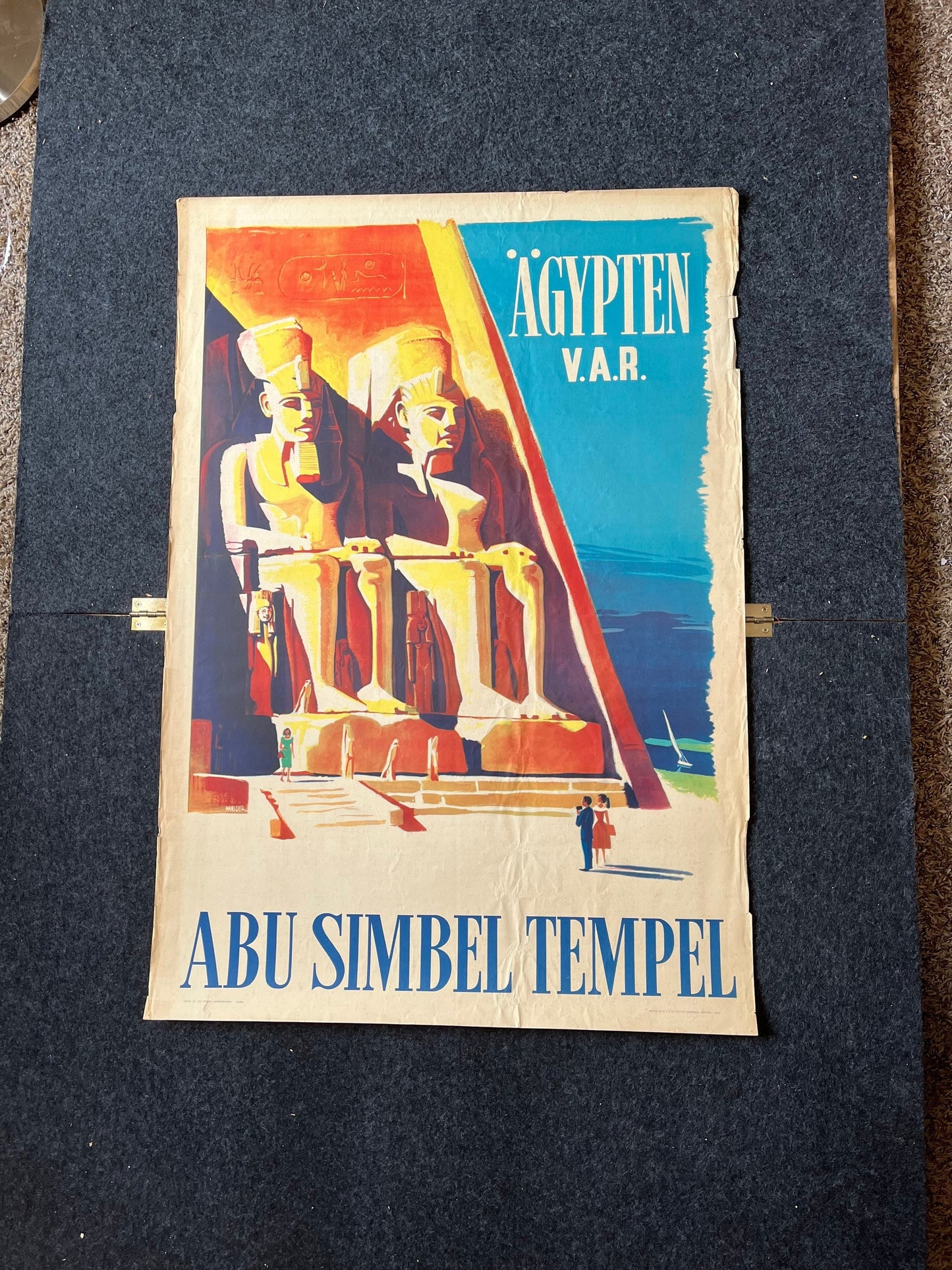 Original Egypt Travel Poster Abu Simbel Temple Aswan Pharaoh Ramesses II Egyptian History Poster - 28 x 30