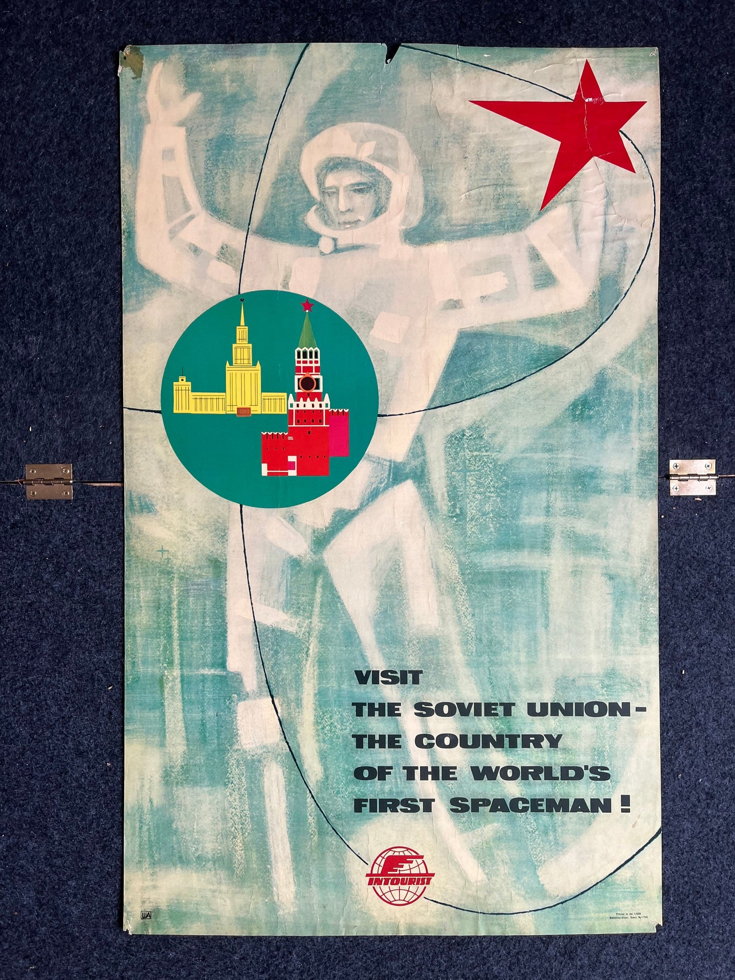 Original 1970s USSR Communist Travel Poster - Intourist Advertising - Soviet Union Cosmonaut Yuri Garagin - 23.5 x 38.5