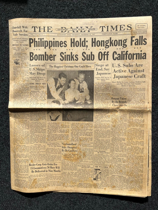 1941 WW2 Fall of Hong Kong to Japan – Philippine Resistance History – US World War 2 History Original Vintage Newspaper