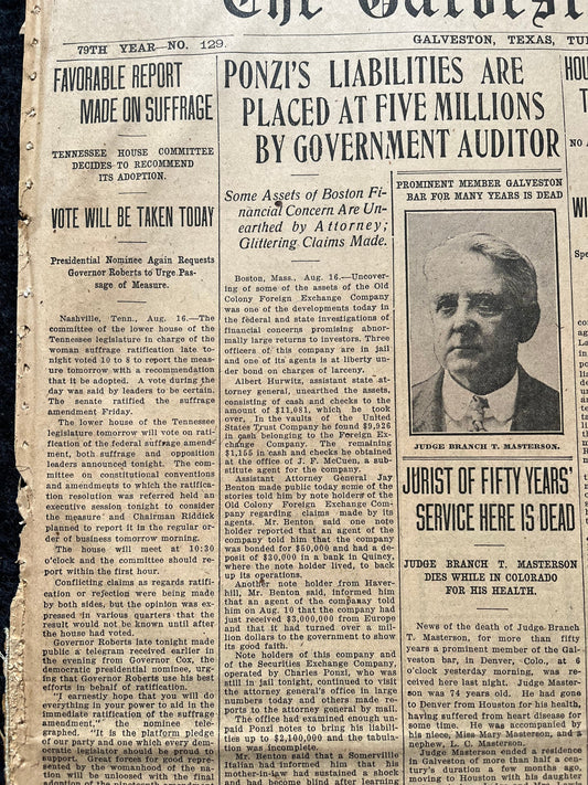 1920 Womens Suffrage Movement Tennessee and North Carolina - Womens Rights and First Generation Feminists - Original Ponzi Scheme Financial