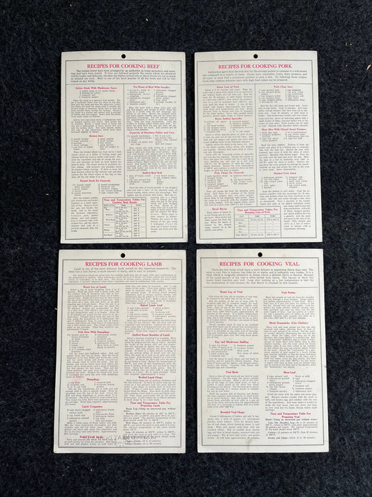 1930s Great Depression Butcher Charts Recipes - Original Kitchen Decoration Cookware - Vintage Recipes of Beef Pork Lamb Veal - Butchers Art