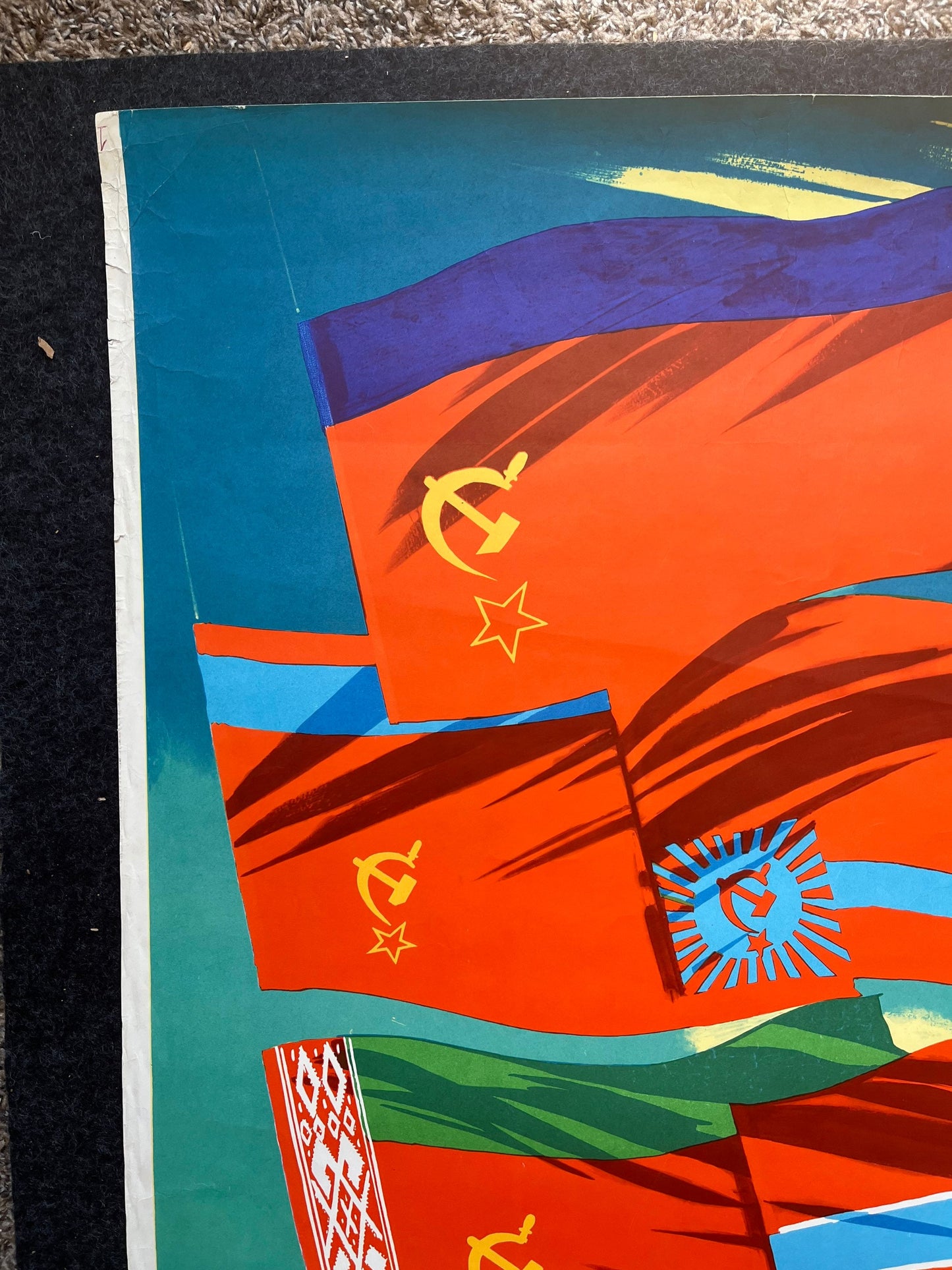 1980s Soviet Union Communist Flag Propaganda - Original Vintage USSR Propaganda - Kremlin and Eastern Europe Flags