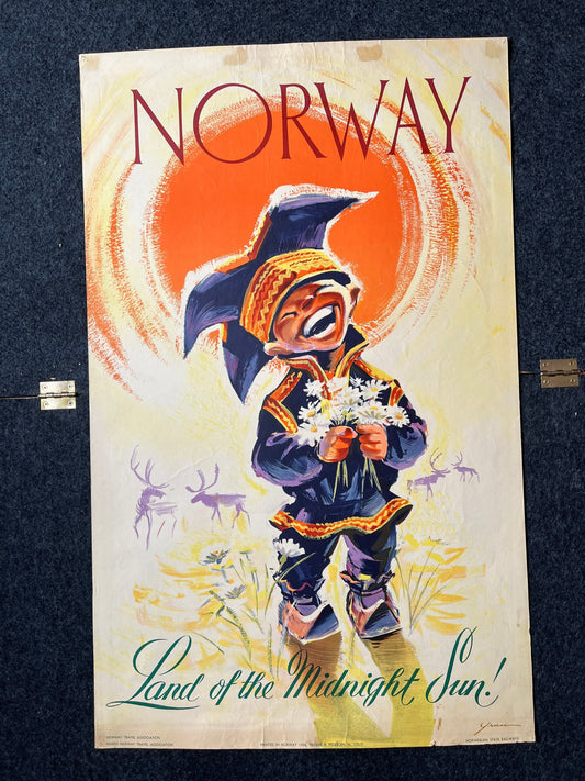 Original Norway Land of the Midnight Sun Travel Poster - Vintage Railroad Poster Travel Art Wall Decor