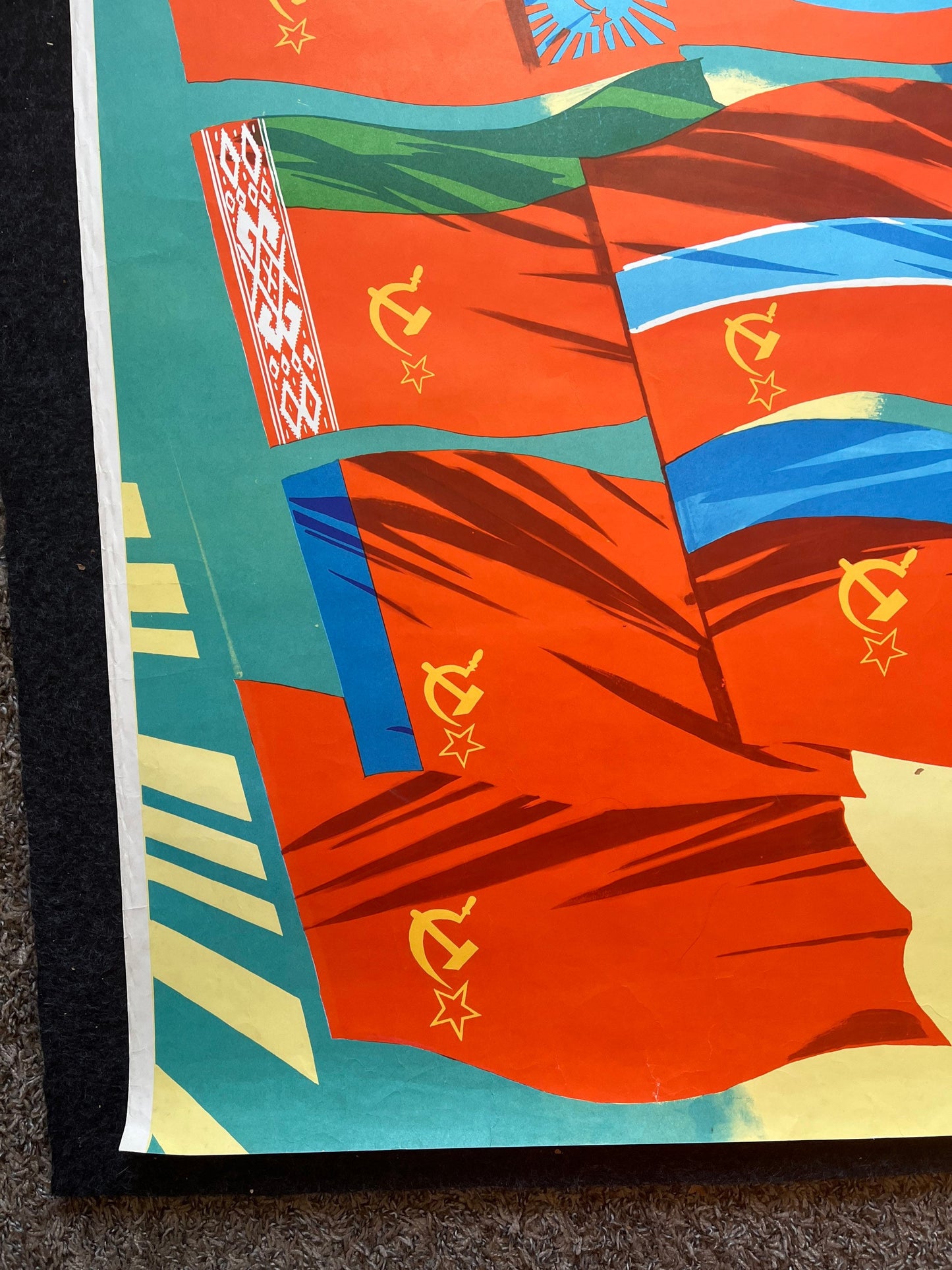 1980s Soviet Union Communist Flag Propaganda - Original Vintage USSR Propaganda - Kremlin and Eastern Europe Flags