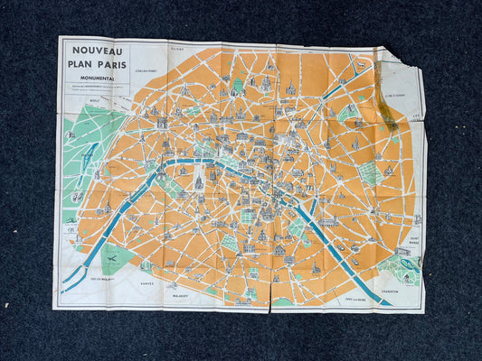 Original 1929 Paris Map - Paresian Map of France - Vintage Paris Art Decor - Nouveau Plan Paris - Vintage Wall Decor
