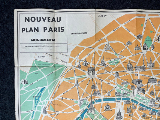 Original 1929 Paris Map - Paresian Map of France - Vintage Paris Art Decor - Nouveau Plan Paris - Vintage Wall Decor