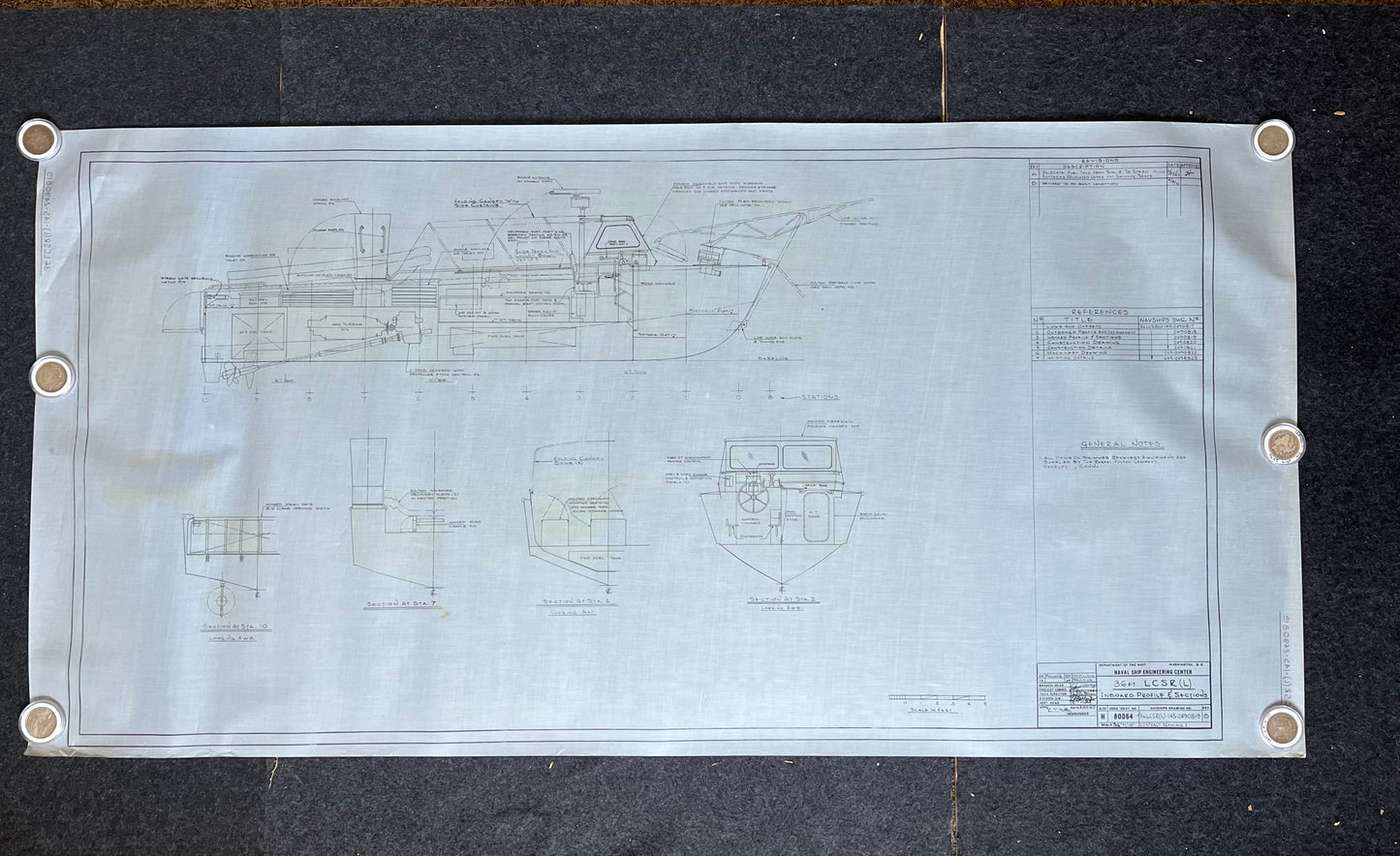 Original US Navy Ship Blueprint - LSCR Naval Boat Blueprints and Graphs - Vintage Vietnam Memorabilia - RARE Navy Art - 60x30