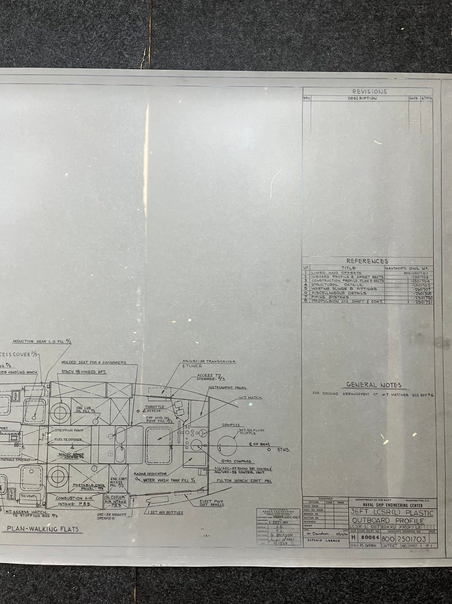 Original US Navy Ship Blueprint - LSCR Naval Boat Blueprints and Graphs - Vintage Vietnam Memorabilia - RARE Navy Art - 70x38