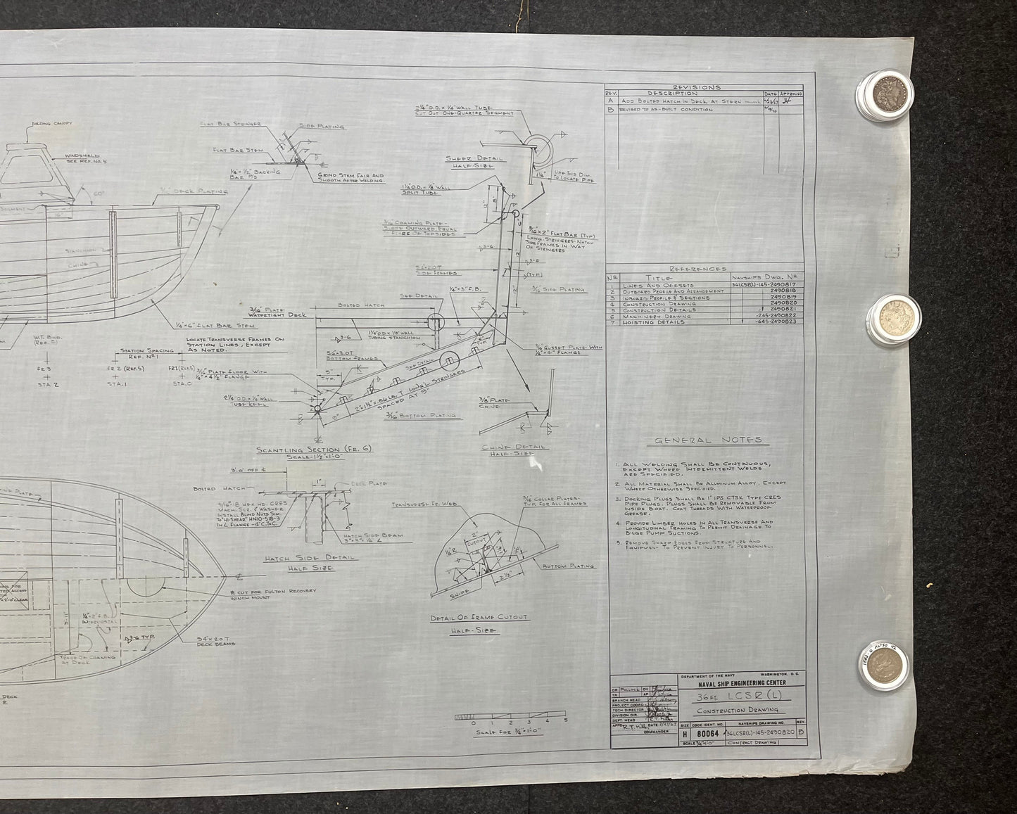 Original US Navy Ship Blueprint - LSCR Naval Boat Blueprints and Graphs - Vintage Vietnam Memorabilia - RARE Navy Art - 60x30
