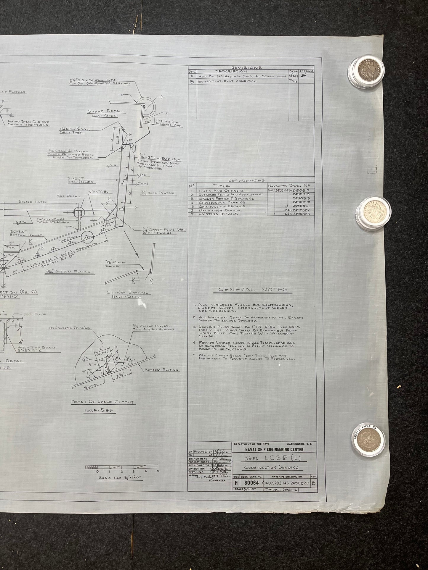 Original US Navy Ship Blueprint - LSCR Naval Boat Blueprints and Graphs - Vintage Vietnam Memorabilia - RARE Navy Art - 60x30