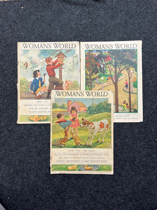 1930s Womans World - Feminist Magazine Artwork Gifts - Home Living, Home Decor, Pattern Art, Vintage Cooking Recipes, Great Depression Art,
