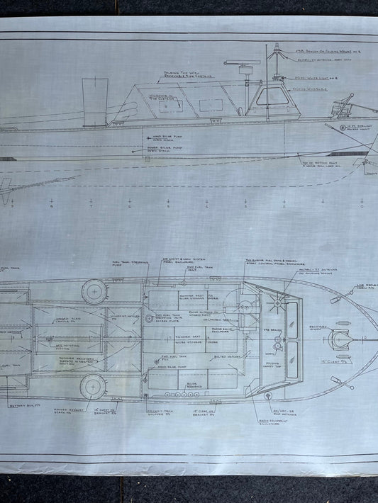 Original US Navy Ship Blueprint - LSCR Naval Boat Blueprints Graphs - Vintage Vietnam Military Memorabilia - RARE Nautical Art - 60x30