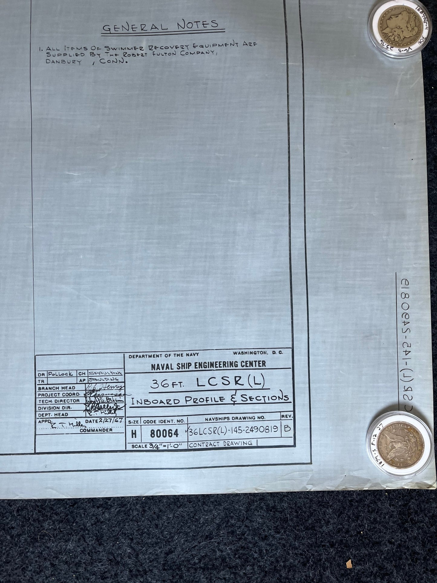 Original US Navy Ship Blueprint - LSCR Naval Boat Blueprints and Graphs - Vintage Vietnam Memorabilia - RARE Navy Art - 60x30