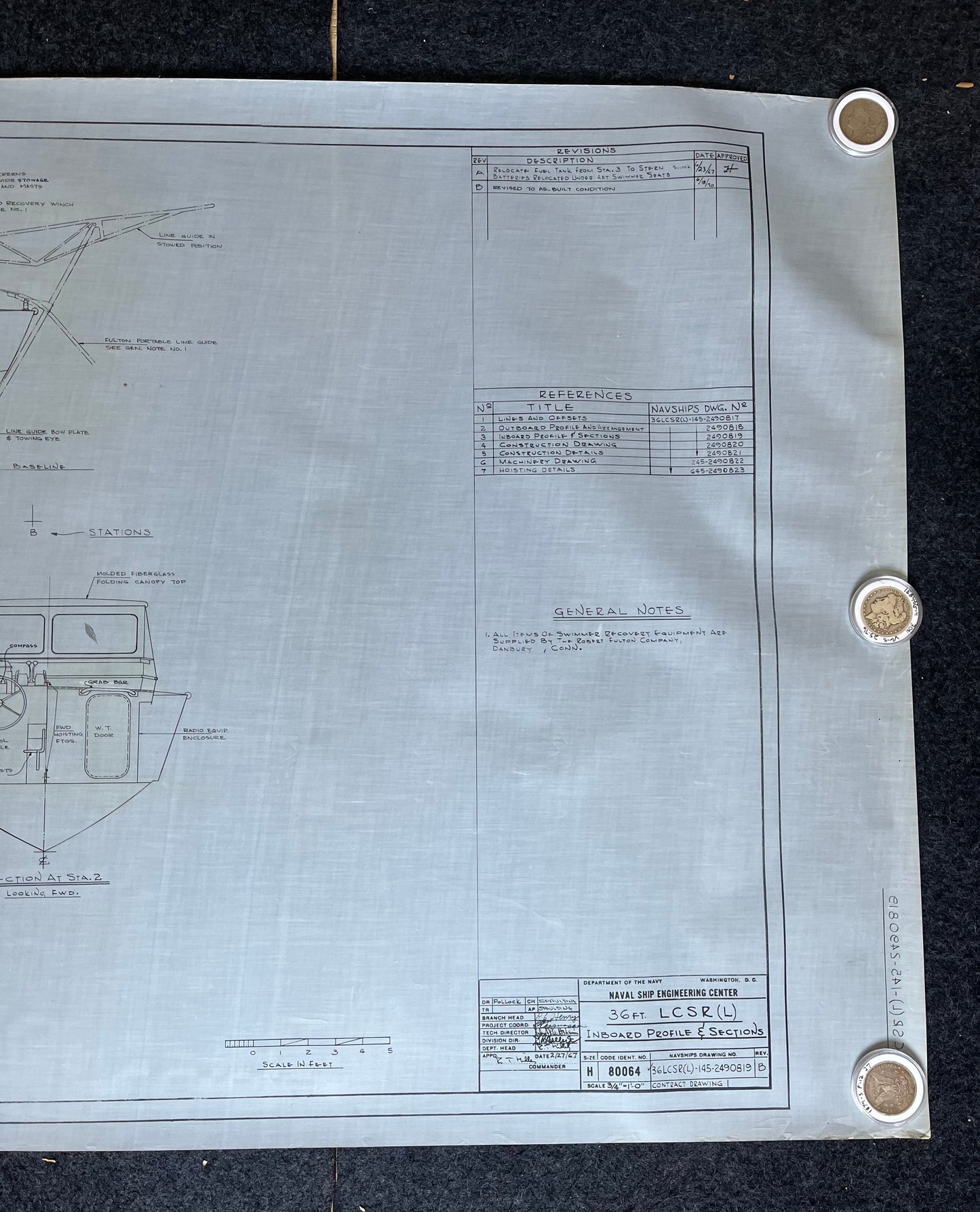 Original US Navy Ship Blueprint - LSCR Naval Boat Blueprints and Graphs - Vintage Vietnam Memorabilia - RARE Navy Art - 60x30
