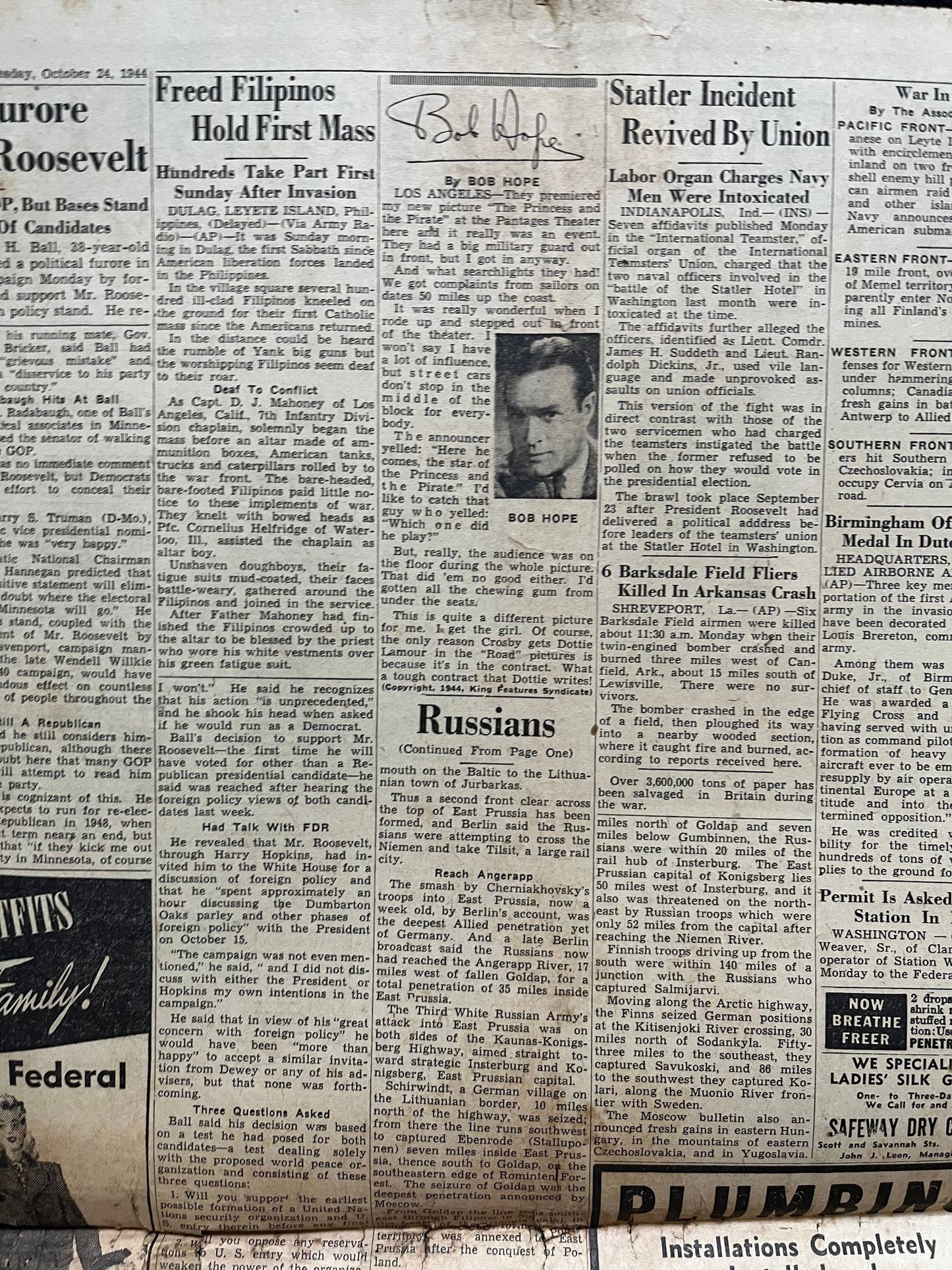 1944 Battle of Leyte Gulf – Yanks Widen Leyte Offensive – Original Vintage Newspaper Military Memorabilia