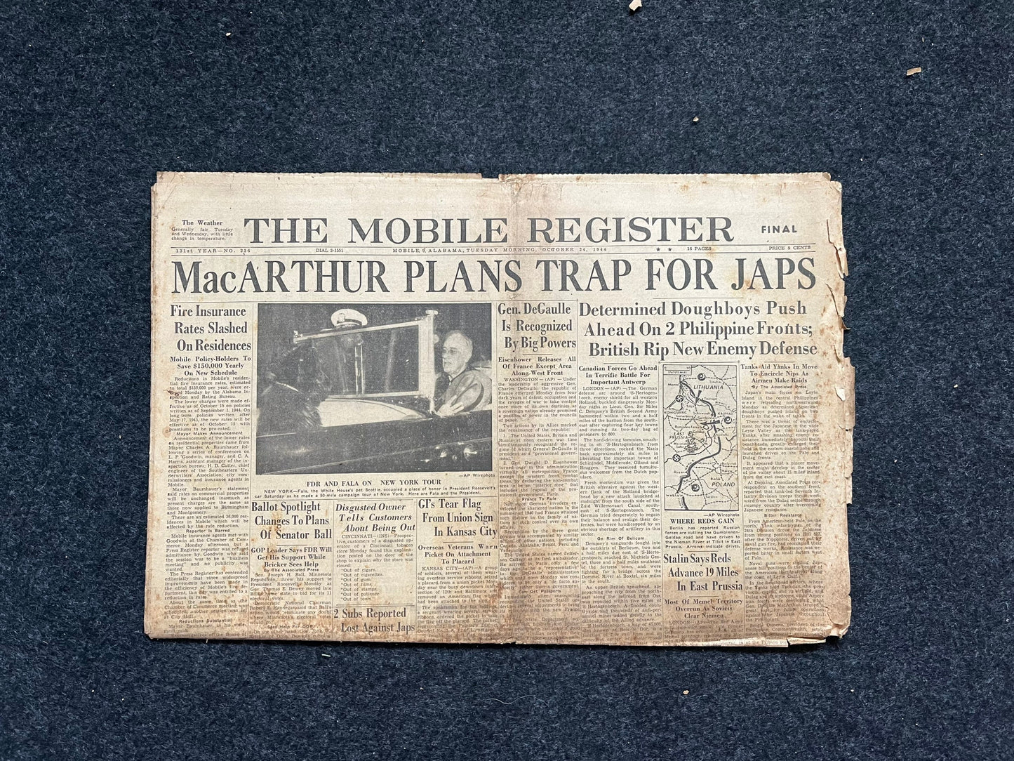 1944 Battle of Leyte Gulf – Yanks Widen Leyte Offensive – Original Vintage Newspaper Military Memorabilia