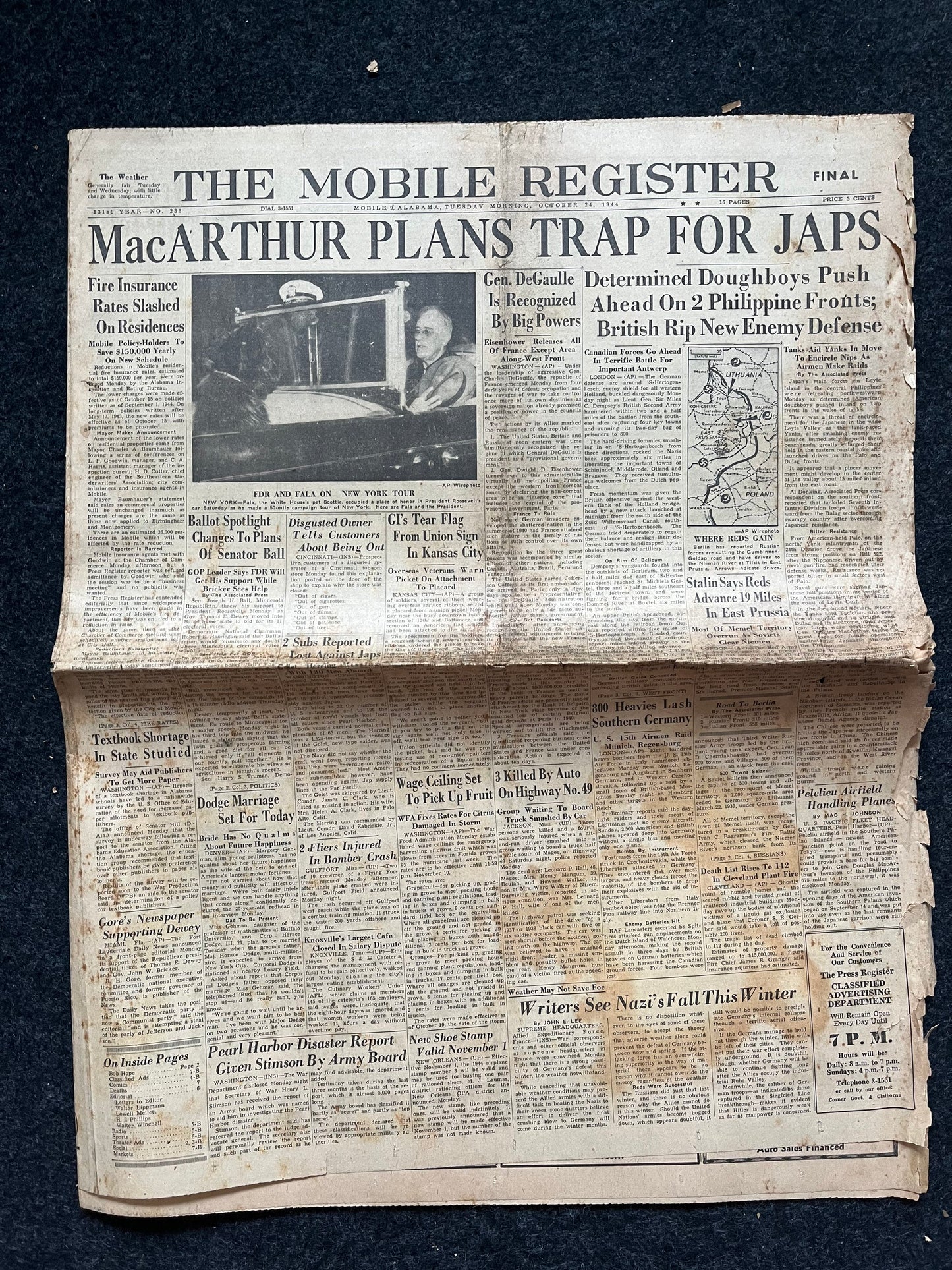 1944 Battle of Leyte Gulf – Yanks Widen Leyte Offensive – Original Vintage Newspaper Military Memorabilia