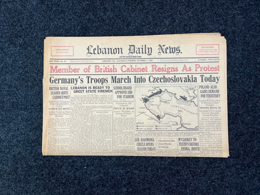 WW2 1938 German Invasion of Czechoslovakia - Partition of Poland - World War 2 Memorabilia, European History, Vintage Newspaper, History Art