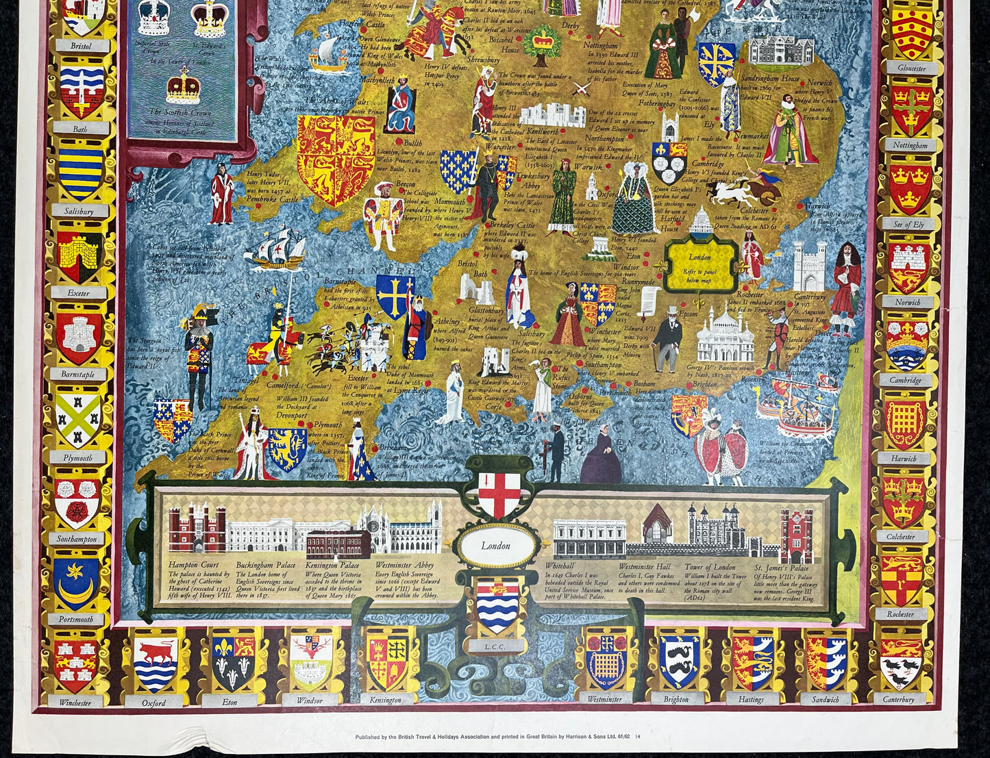 1950s Map of Royal Britain Travel Poster -The British Travel and Holiday Association - Vintage Travel Poster British Art, UK History,British