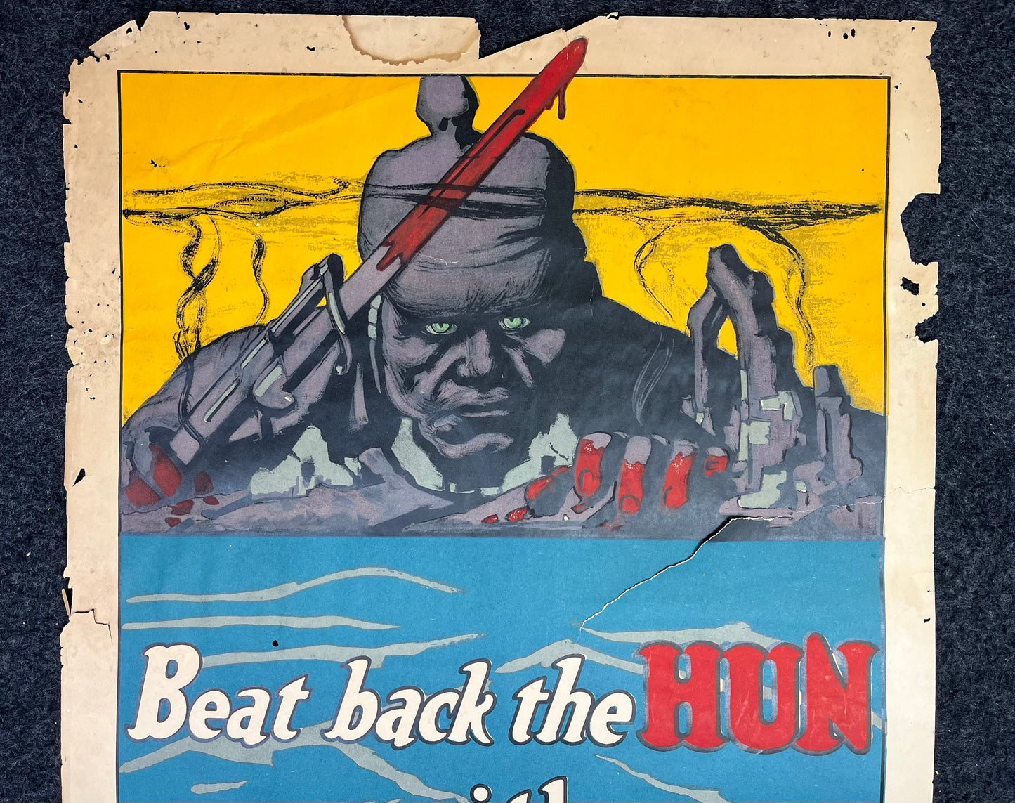 Original WW1 Liberty Bonds Poster Beat Back the Hun - 1917 World War 1 Propaganda Poster, US History, Military Memorabilia, Gifts for Him