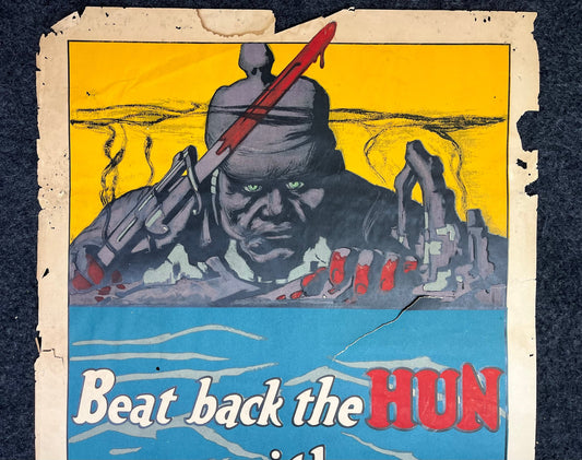 Original WW1 Liberty Bonds Poster Beat Back the Hun - 1917 World War 1 Propaganda Poster, US History, Military Memorabilia, Gifts for Him