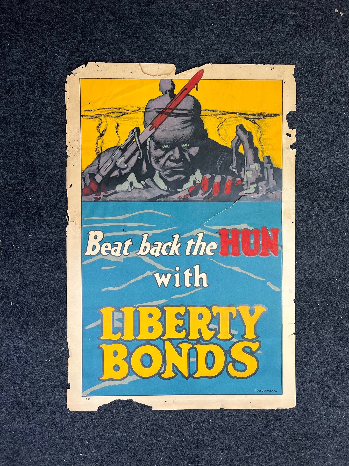 Original WW1 Liberty Bonds Poster Beat Back the Hun - 1917 World War 1 Propaganda Poster, US History, Military Memorabilia, Gifts for Him