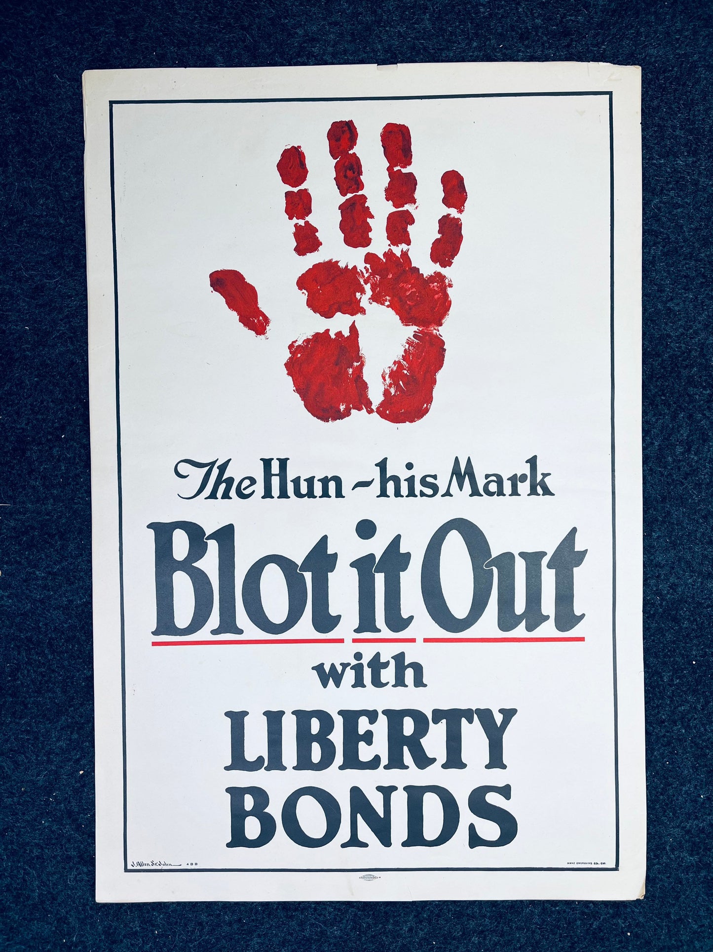 Original WW1 His Mark Bloodied Hand Liberty Bonds Poster - 1917 World War 1 Propaganda Poster, US History, Military Memorabilia, Gifts Him