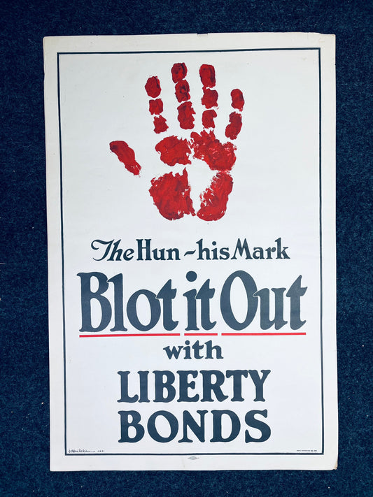 Original WW1 His Mark Bloodied Hand Liberty Bonds Poster - 1917 World War 1 Propaganda Poster, US History, Military Memorabilia, Gifts Him