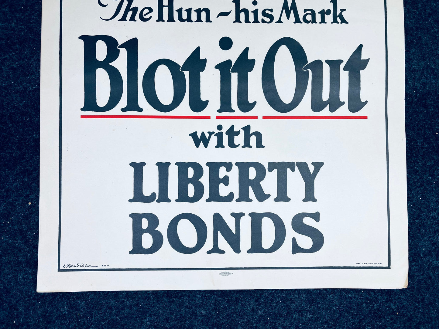 Original WW1 His Mark Bloodied Hand Liberty Bonds Poster - 1917 World War 1 Propaganda Poster, US History, Military Memorabilia, Gifts Him