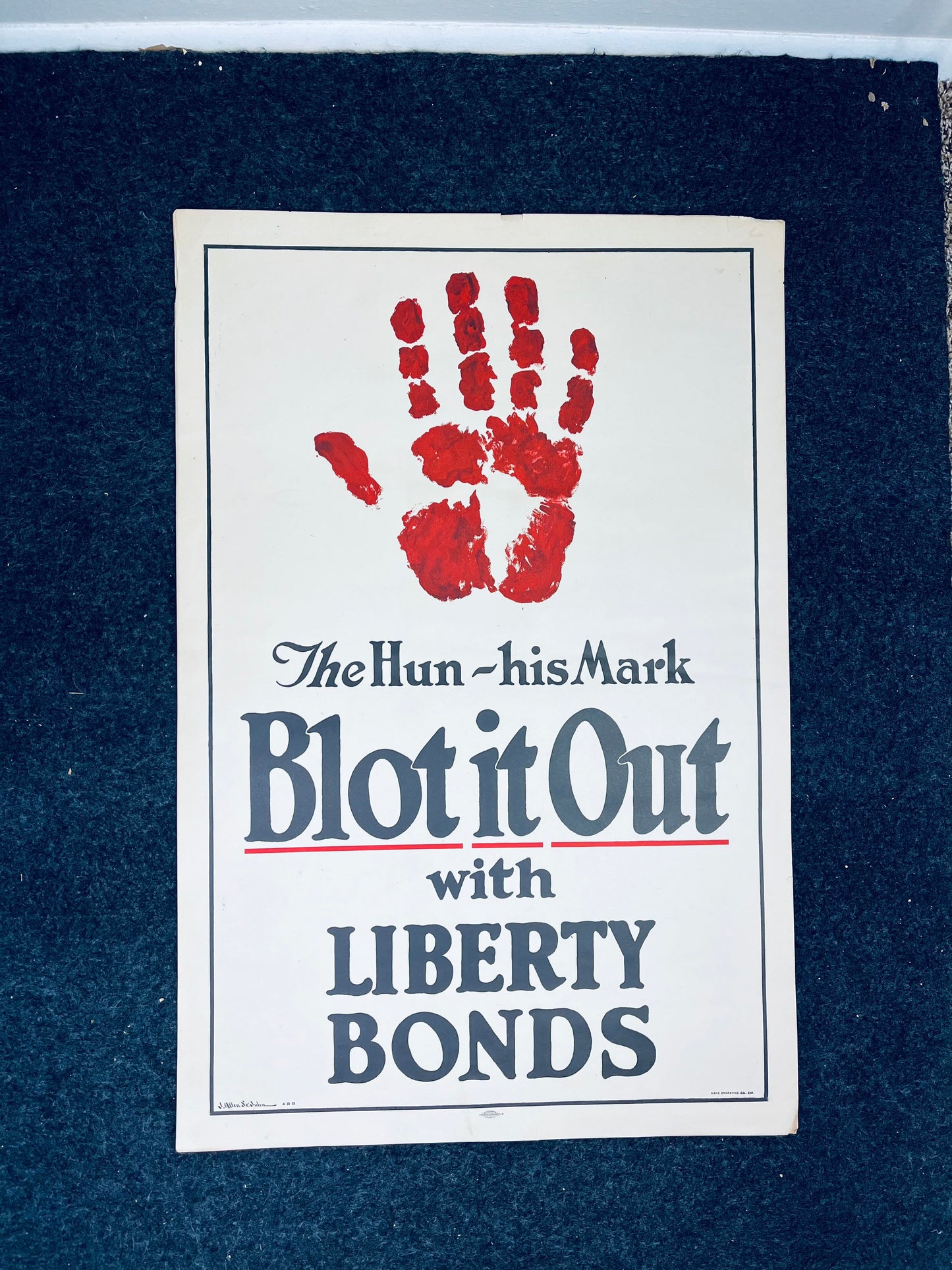 Original WW1 His Mark Bloodied Hand Liberty Bonds Poster - 1917 World War 1 Propaganda Poster, US History, Military Memorabilia, Gifts Him